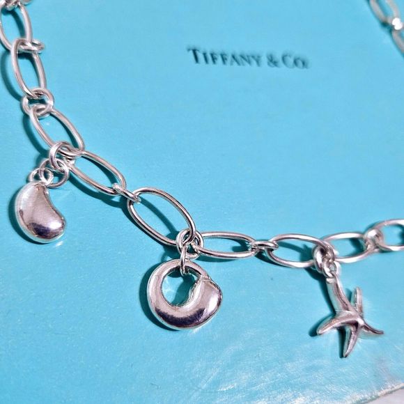 🎋SOLD🧧 RARE Tiffany & Co. Elsa Peretti Iconic 5 Charms Silver  Necklace 16” - Picture 3 of 7